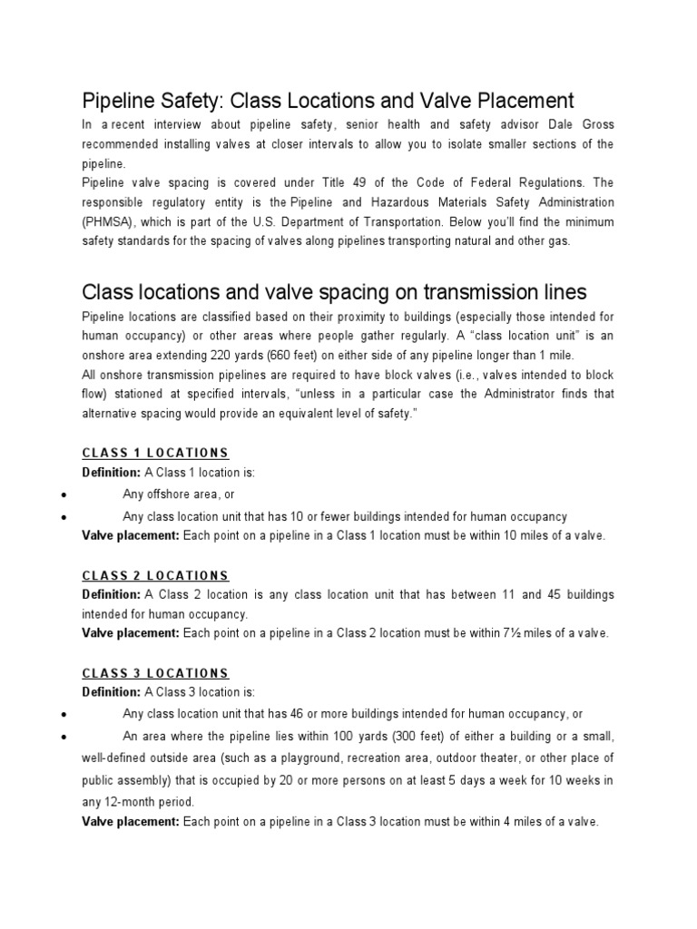 Pipeline Class Locations and Valve Guidelines | PDF | Pipeline ...