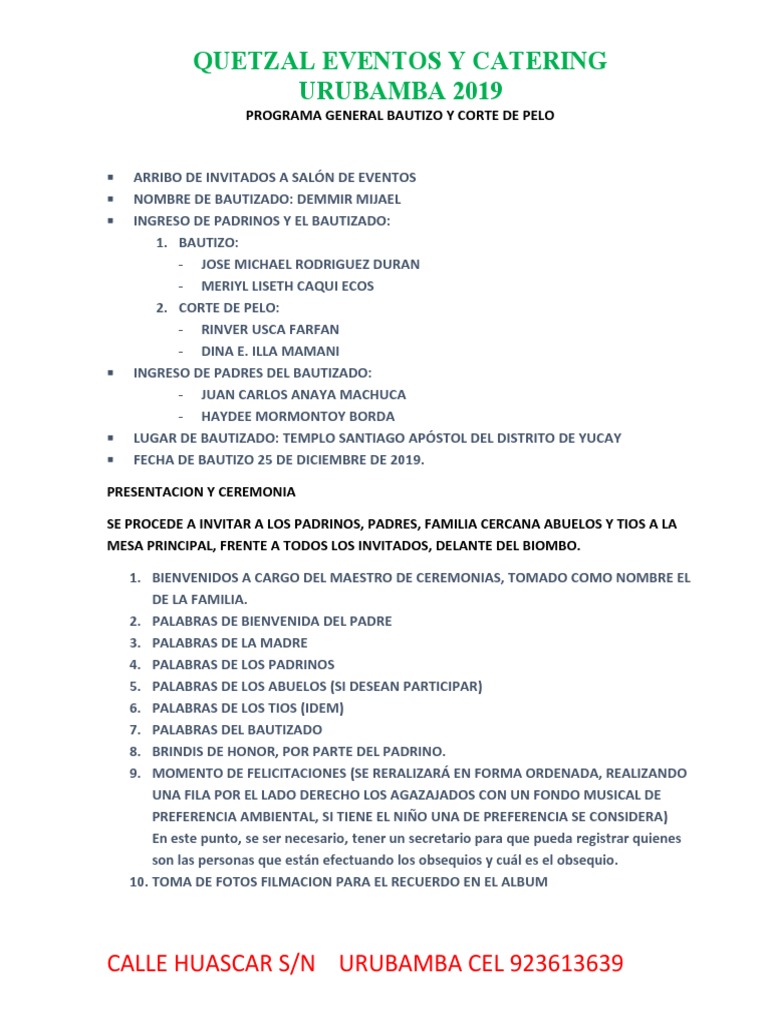 Programa General Bautizo y Corte de Pelo | PDF