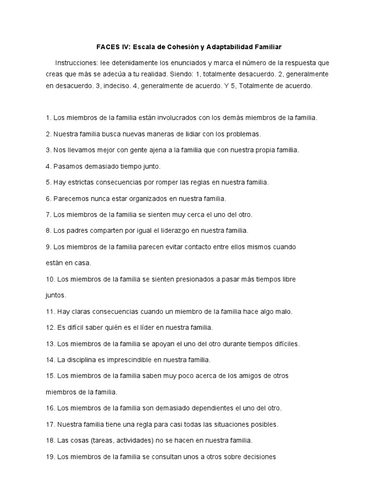 Escala de Cohesión Familiar FACES IV | PDF | Violencia | Agitación