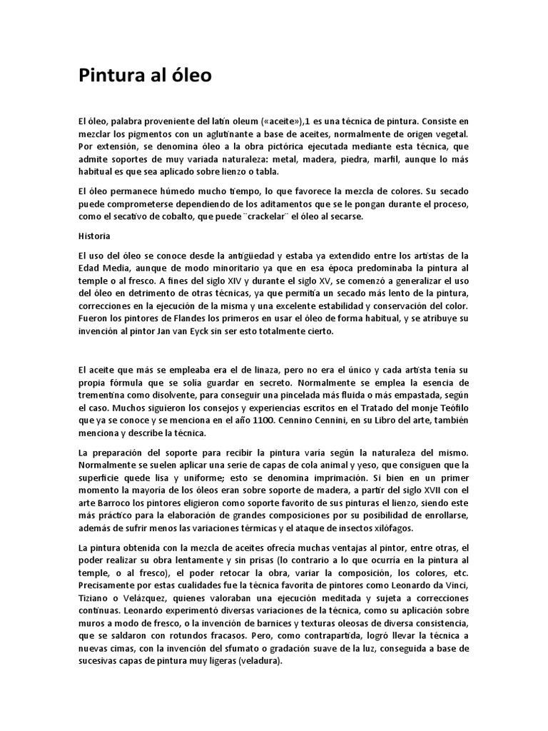 Historia y técnica de la pintura al óleo | PDF | Pintura al óleo ...