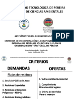 Criterios de Incorporación al componente de Gestión Integral de Residuos Sólidos en el Plan de Ordenamiento Territorial de Pereira