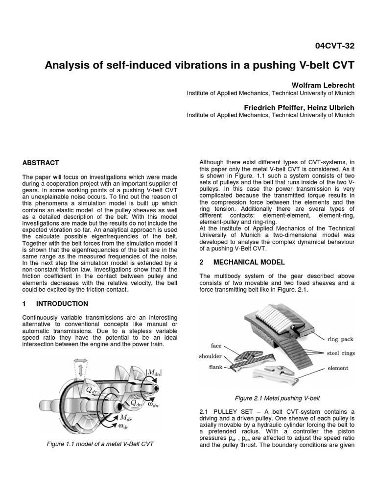 Analysis of Self-Induced Vibrations in A Pushing V-Belt CVT PDF | PDF ...