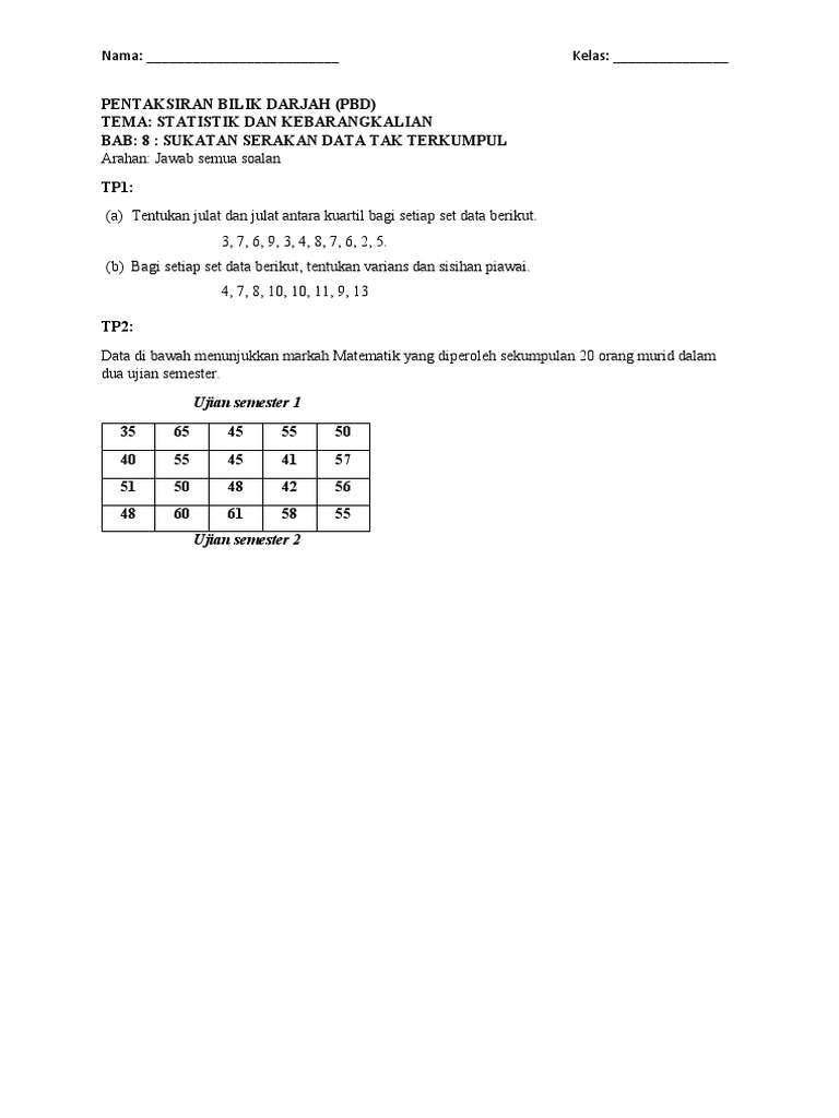 Pbd Matematik T4 Kssm Sukatan Serakan Pdf