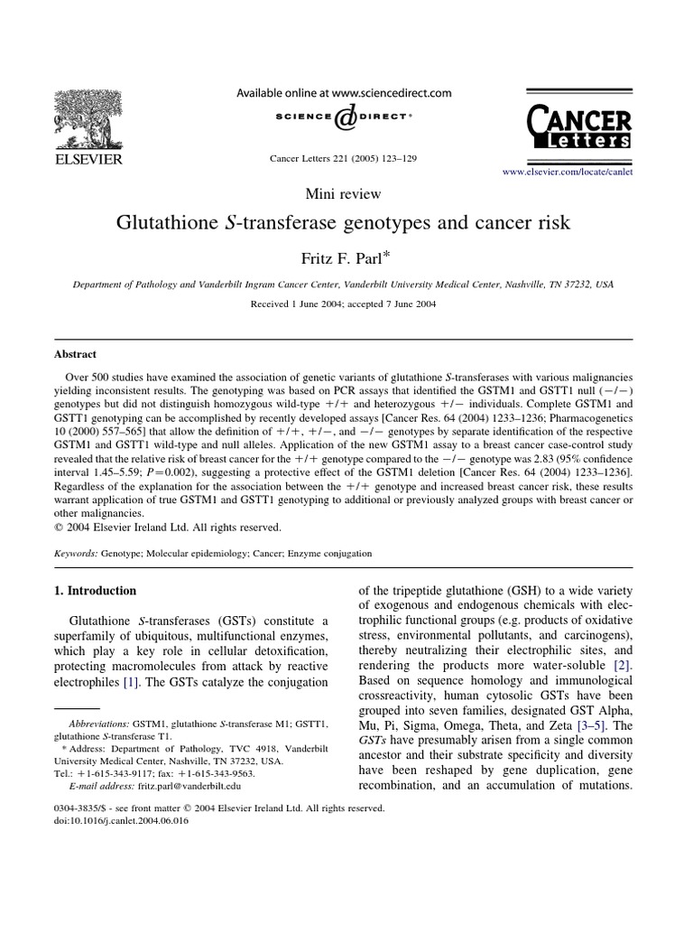 2005 Glutathione S-Transferase Genotypes and Cancer Risk | PDF ...