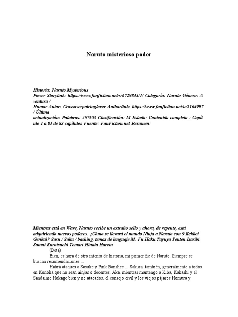 Naruto Sigue Teniendo El Modo Sabio De Los 6 Caminos Naruto Misterioso Poder | PDF | Ninja