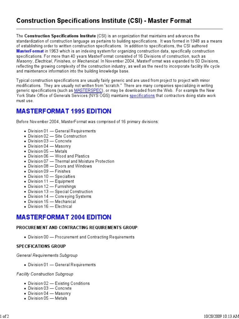 CSI CONSTRUCTION SPECIFICATIONS PDF intelligence overview