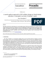 A Needs Analysis Approach To ESP Syllabus Design in Greek Tertiary Education: A Descriptive Account of Students' Needs