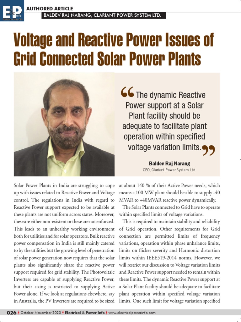 Reactive Power Issues in Grid Connected Solar Plants PDF Solar