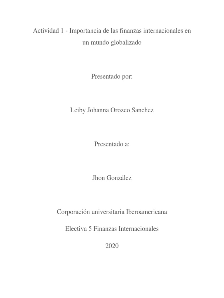 Actividad 1 - Importancia de Las Finanzas Internacionales en Un Mundo ...
