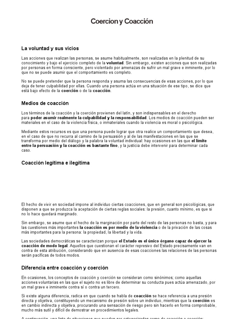 Coercion y Coacción PDF Coerción Violencia