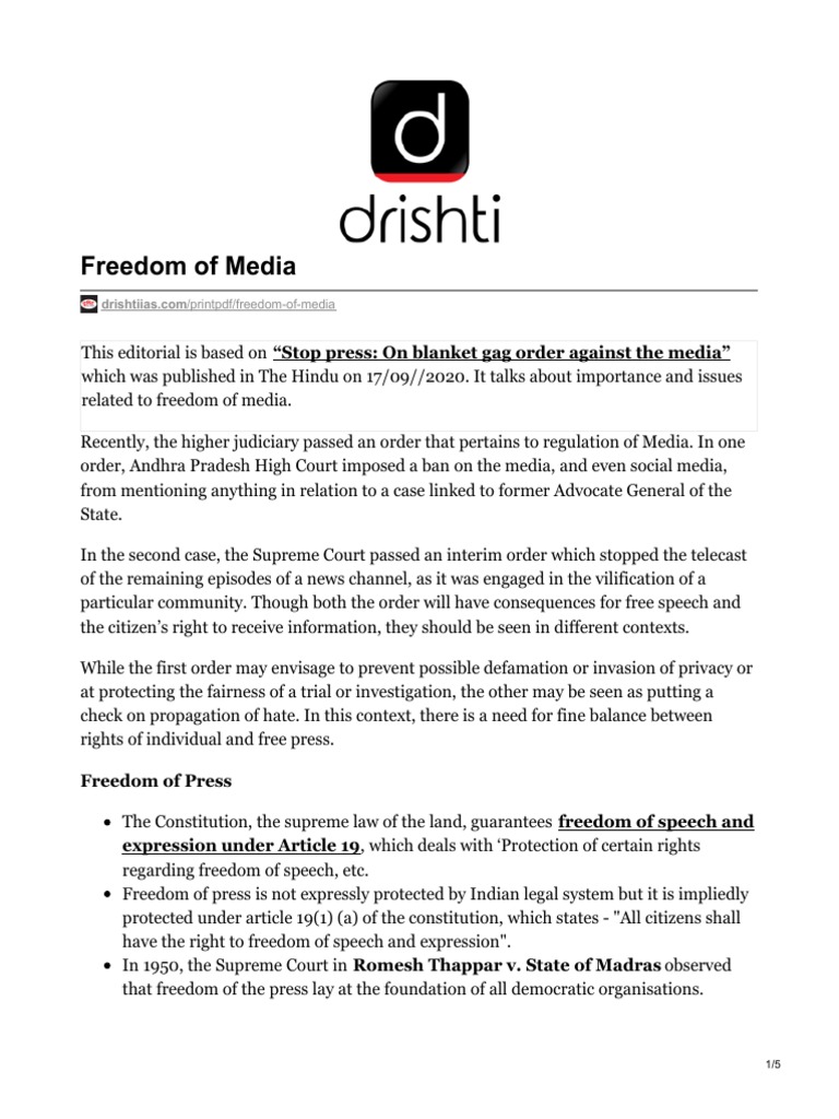 Freedom of Media | PDF | Freedom Of The Press | Right To Privacy