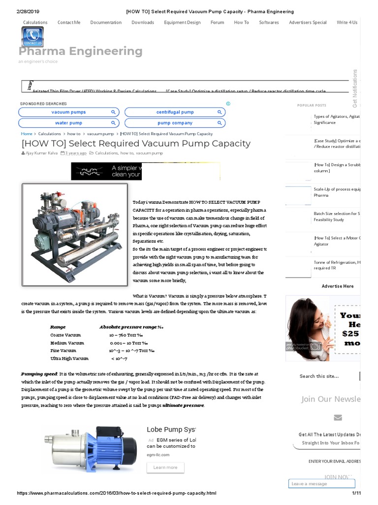 (HOW TO) Select Required Vacuum Pump Capacity Pharma Engineering