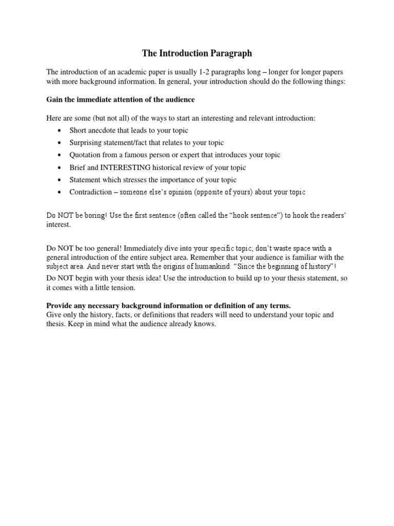 Meeting 9 The Introduction Paragraph | PDF | Definition | Thesis
