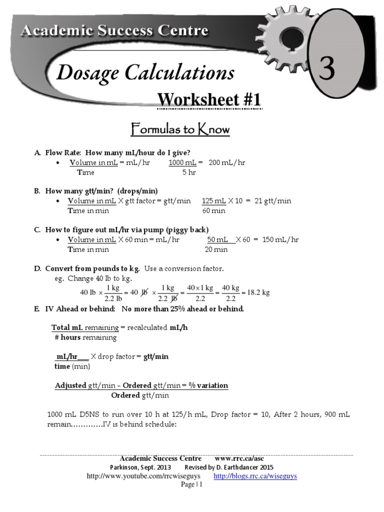 Free Printable Dosage Calculation Worksheets