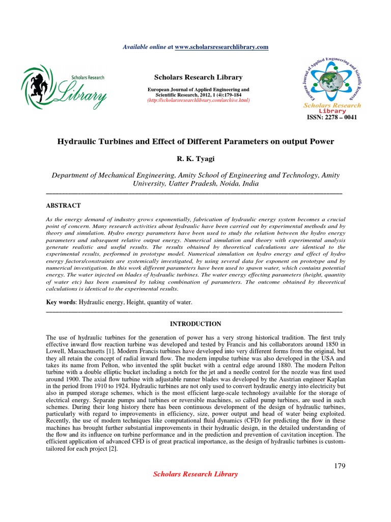 Hydraulic Turbines and Effect of Different Parameters On Output Power ...