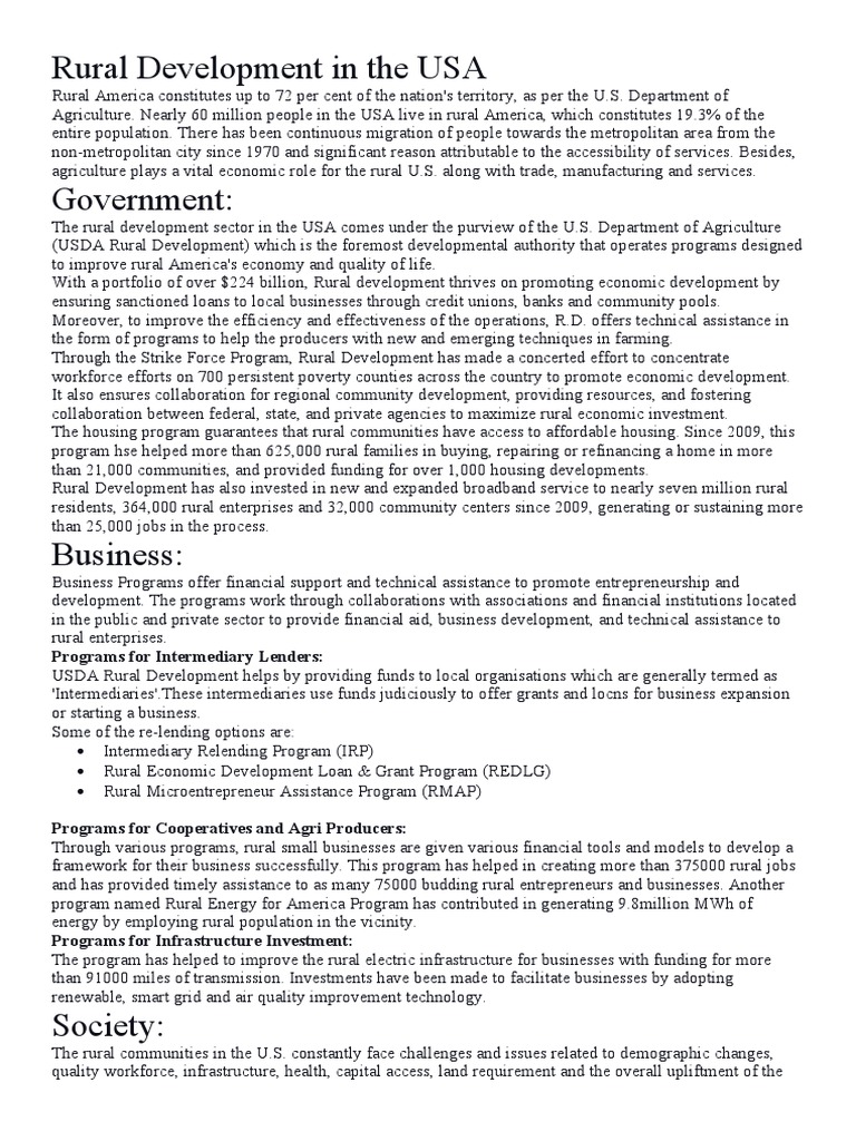 Rural Development Initiatives in the USA | PDF | Infrastructure | The ...