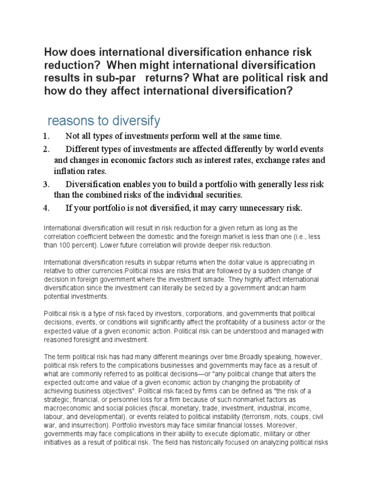 How Does International Diversification Enhance Risk Reduction | PDF ...