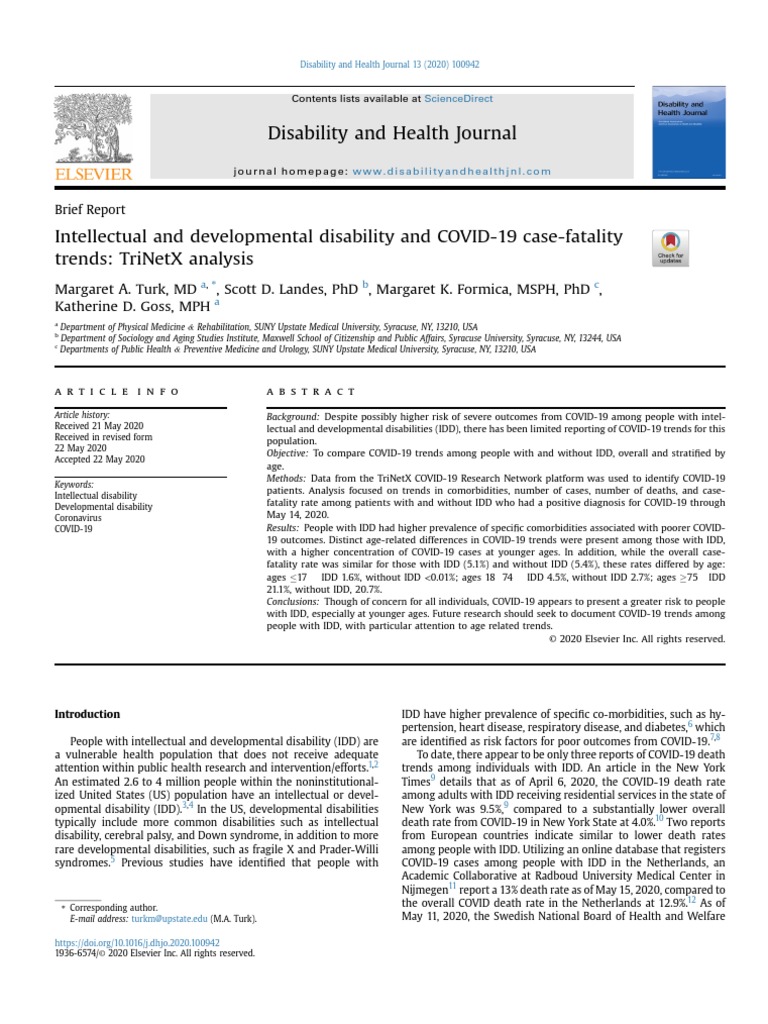Disability and Health Journal | PDF | Intellectual Disability ...