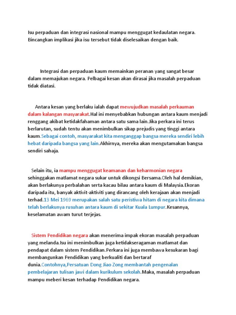 Isu Perpaduan Dan Integrasi Nasional Mampu Menggugat Kedaulatan Negara Pdf