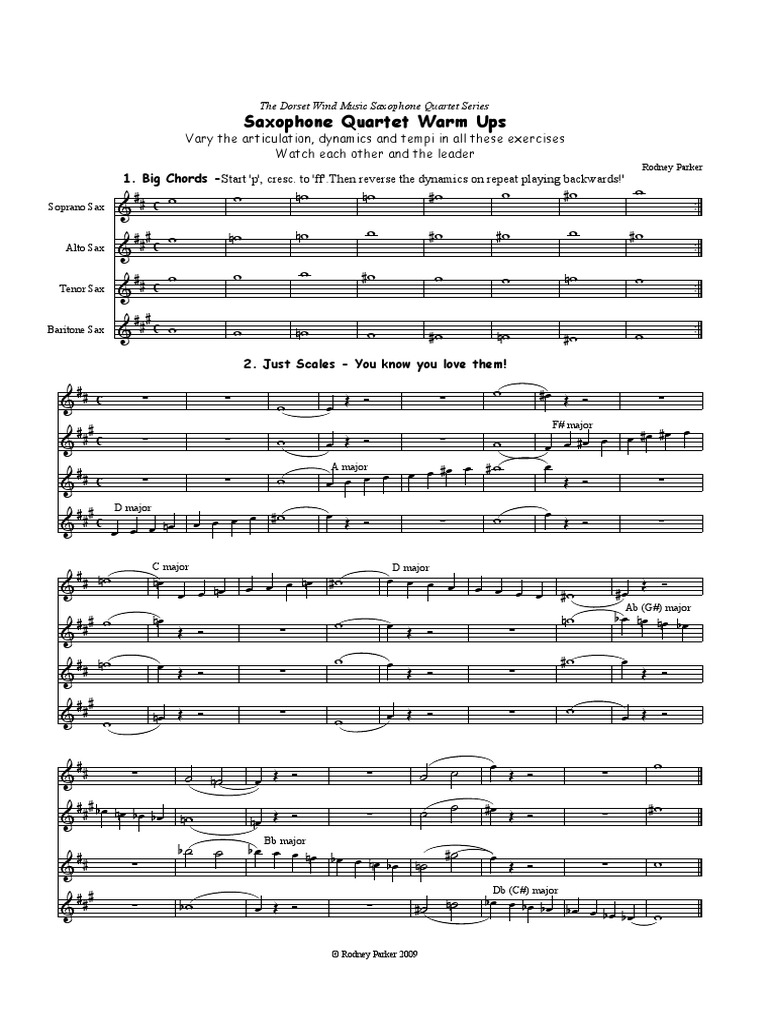 Saxophone Quartet Warm Ups | PDF | Saxophone | Quartet