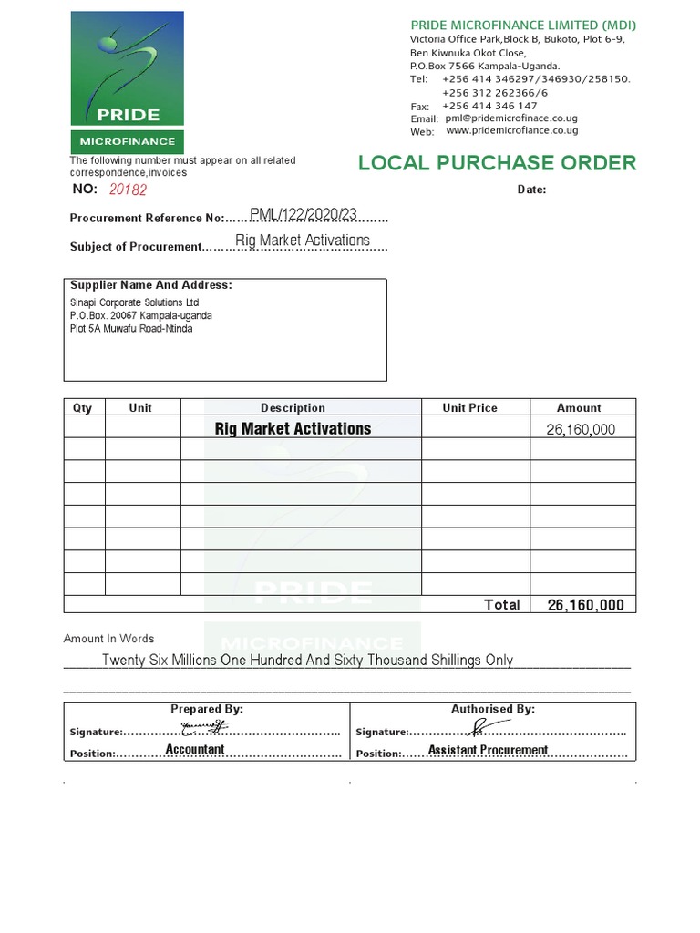 Local Purchase Order Template | PDF