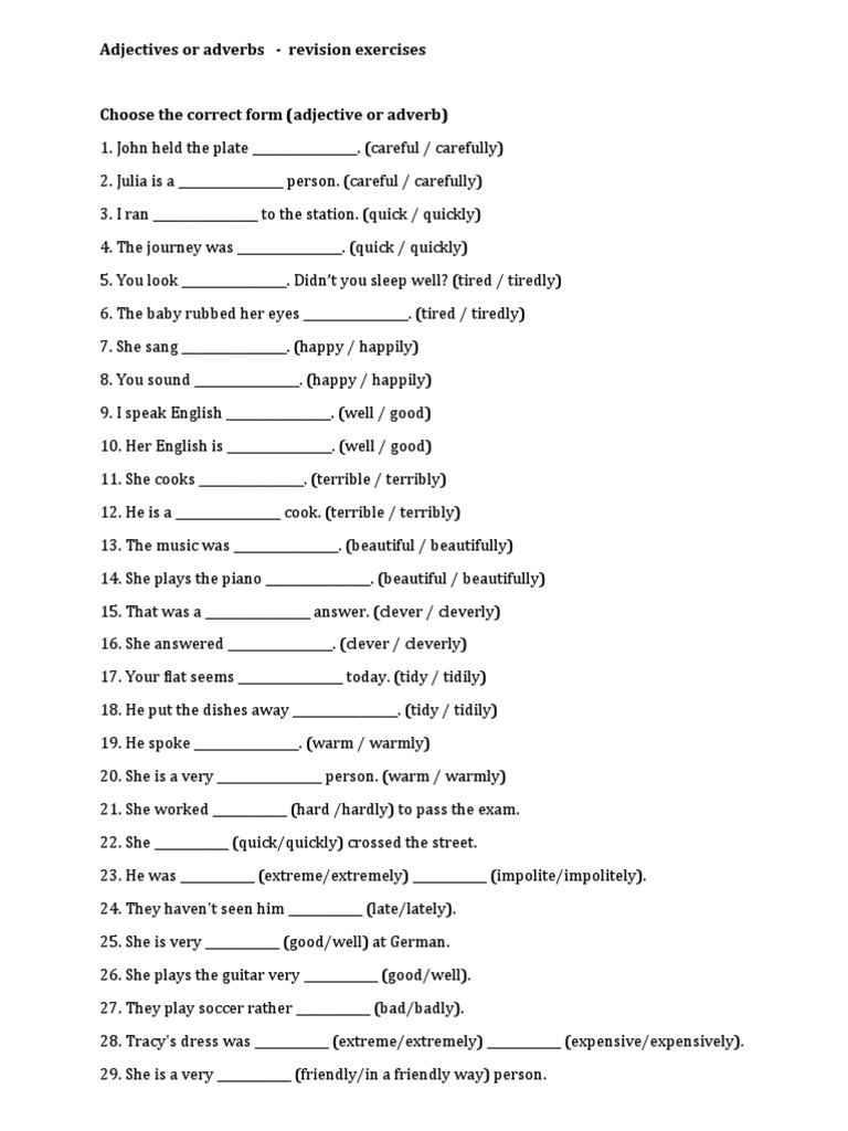 Adjective and Adverb Exercises | PDF | Adverb