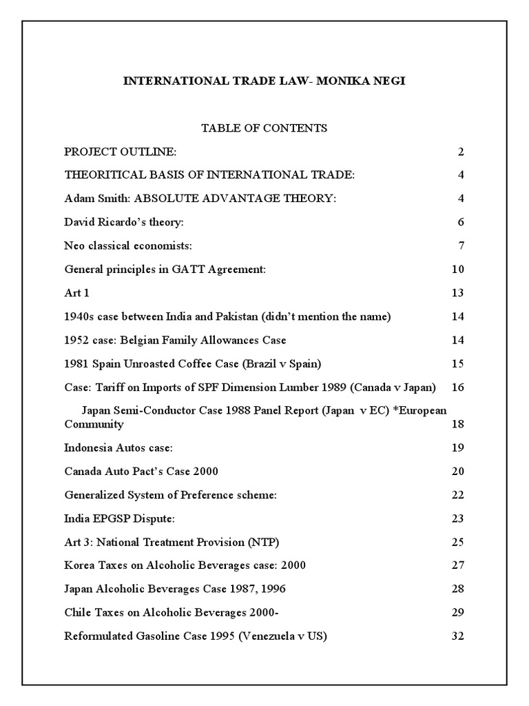Overview of International Trade Law | PDF | Most Favoured Nation ...