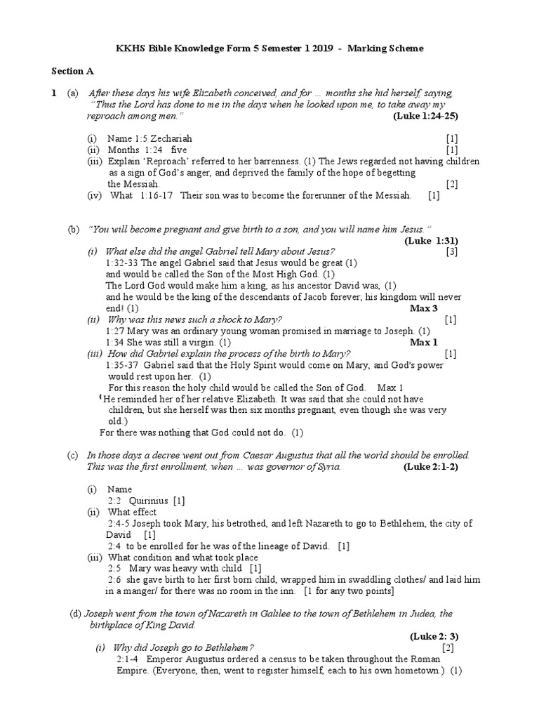 Bible Knowledge Form 5 Marking Scheme | PDF | John The Baptist ...