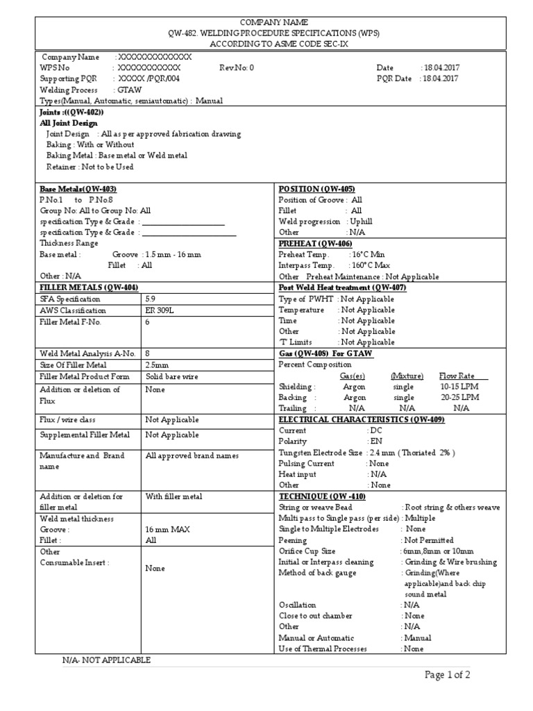 Weld Procedure Specification (WPS) | Download Free PDF | Welding ...