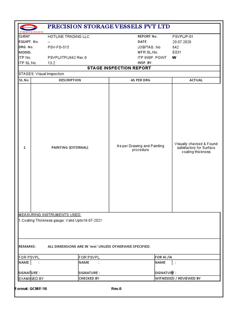 Painting Inspection Report Summary | PDF