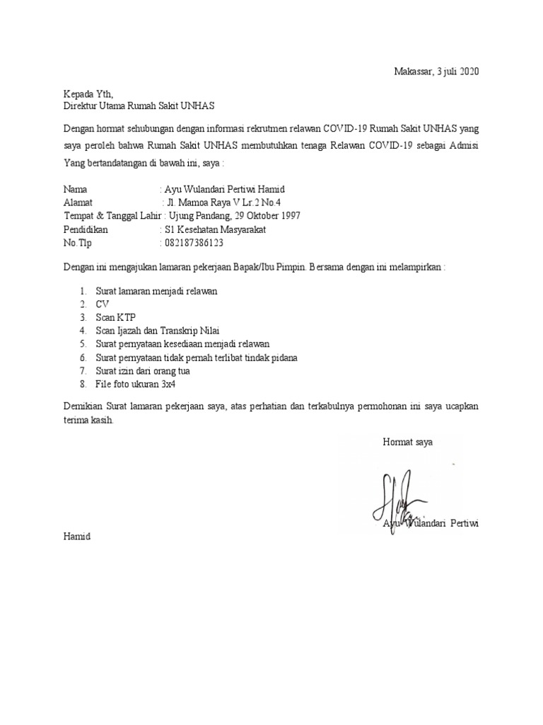 Surat Lamaran Rs Unhas