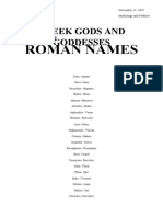 Greek and Roman Gods Cross-Reference Chart