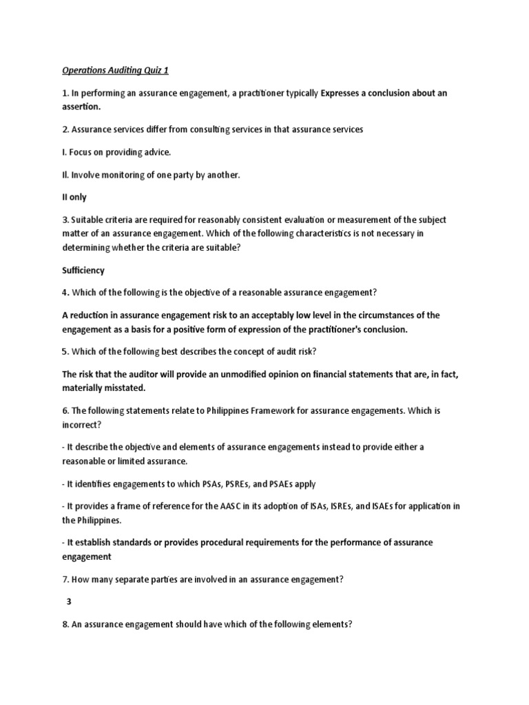 Operations Auditing Quiz: Key Concepts | PDF | Audit | Accounting And Audit