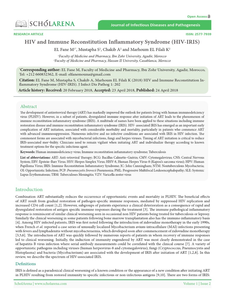 HIV and Immune Reconstitution Inflammatory Syndrome HIV IRIS PDF
