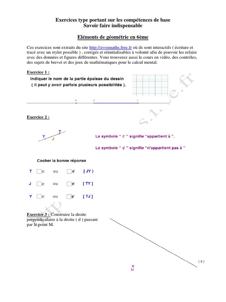 Exercices de Géométrie 6ème Interactifs | PDF | Méthodes et références ...