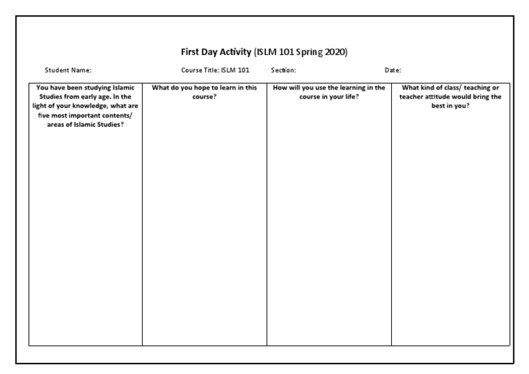 First Day Activity for ISLM 101 | PDF