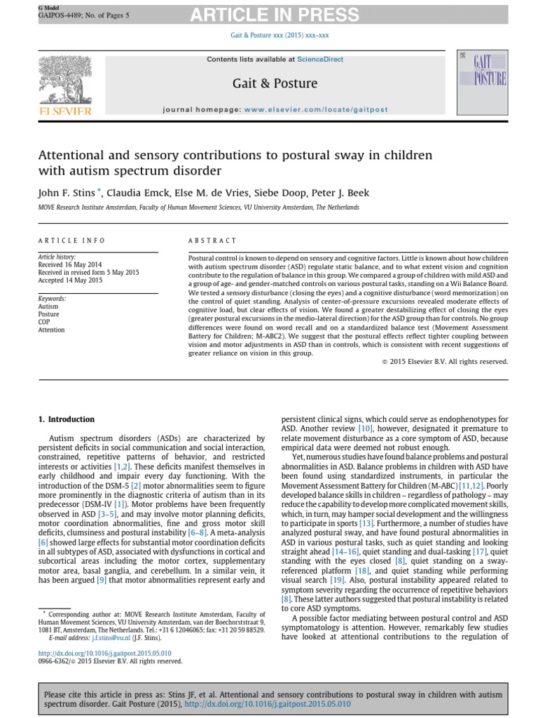 Postural Control in Children with ASD | PDF | Balance (Ability ...