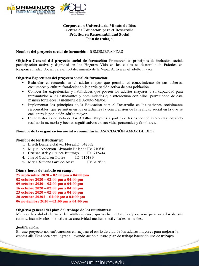 Plan de Trabajo para Adultos Mayores | PDF | Vejez | Bailes