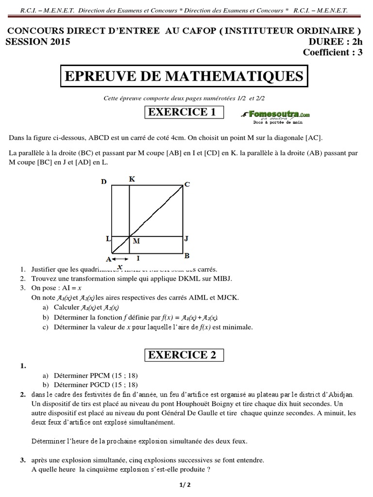 Test D entrée En Seconde Français+corrigé Pdf 2020 Sujet Corrige Maths Concours CAFOP 2015 PDF | PDF | Formes géométriques |  Polytope