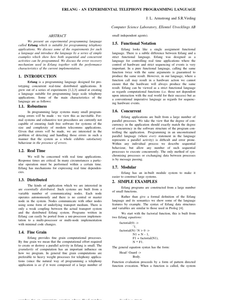 Erlang: Telephony Programming Language | PDF | Functional Programming ...
