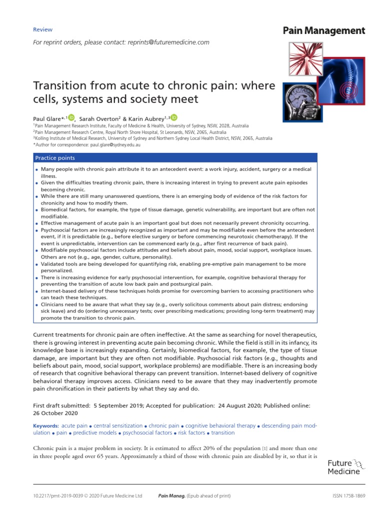 Transition From Acute To Chronic Pain: Where Cells, Systems and Society ...