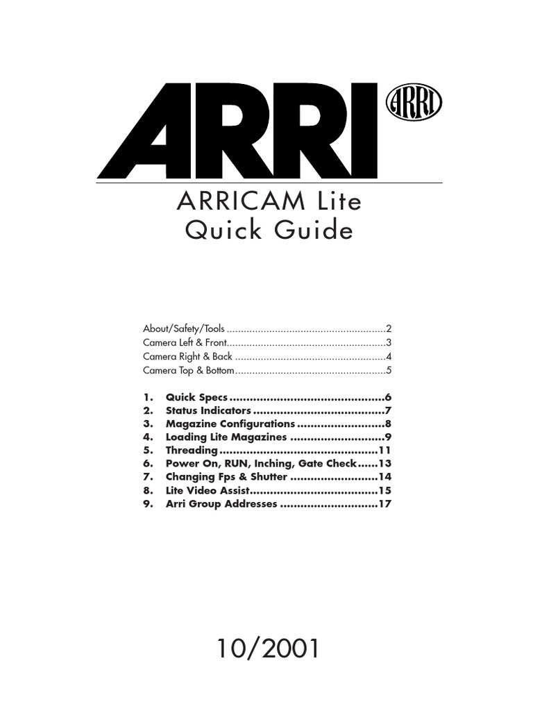 Arricam Lite Quick Guide PDF Shutter (Photography) Camera
