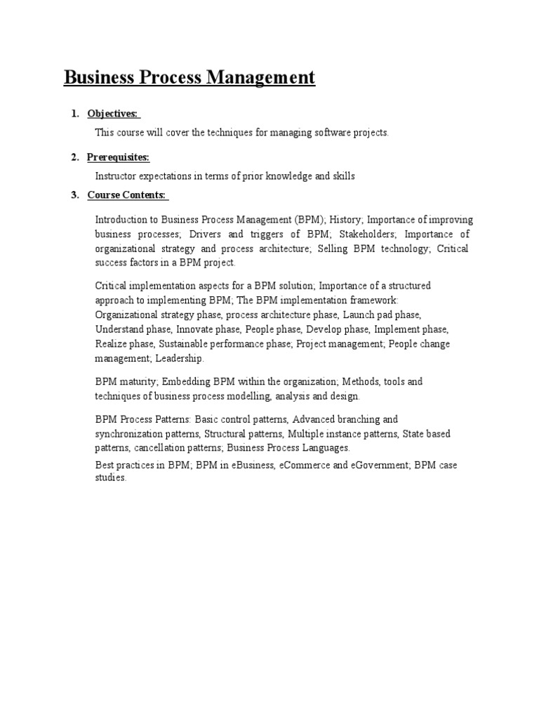 Business Process Management: 1. Objectives | PDF