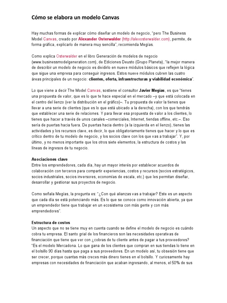 Guía para crear un modelo Canvas | PDF | Modelo de negocio | Cliente