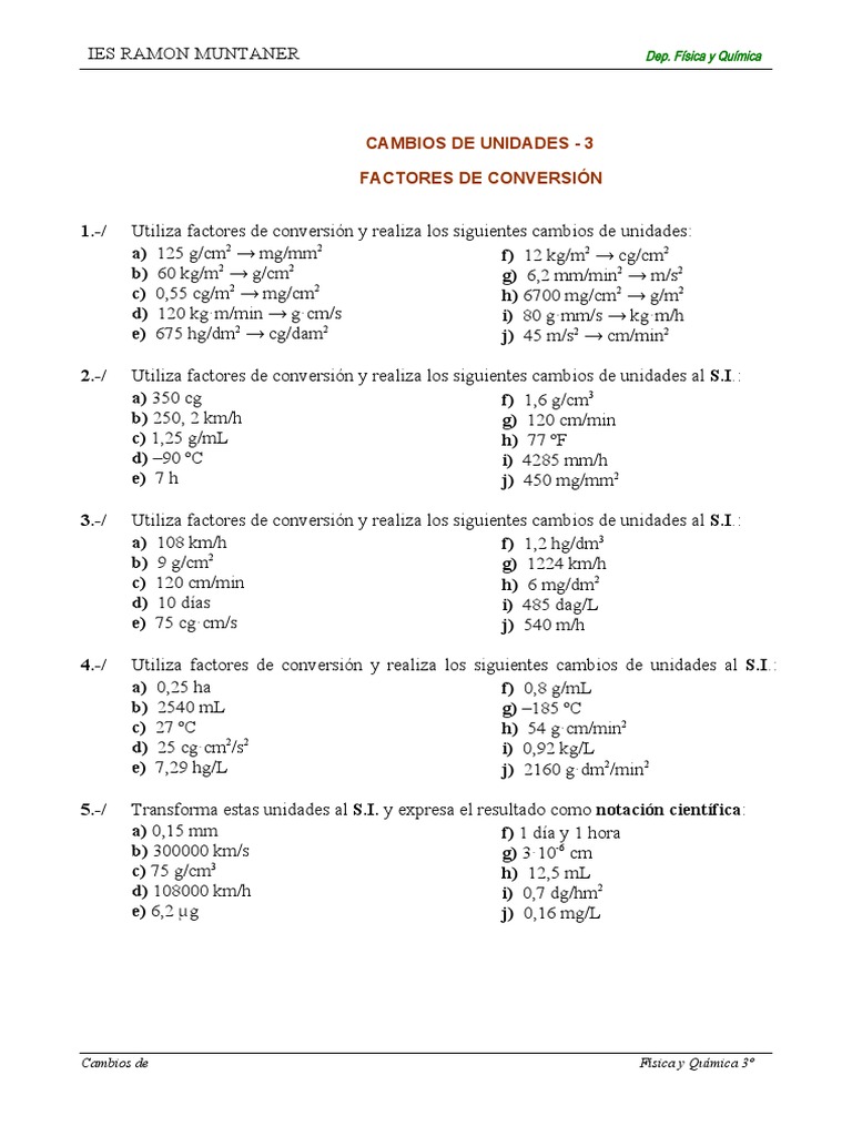 Ficha Factores de Conversion y Notacion Cientifica | PDF | Observación ...