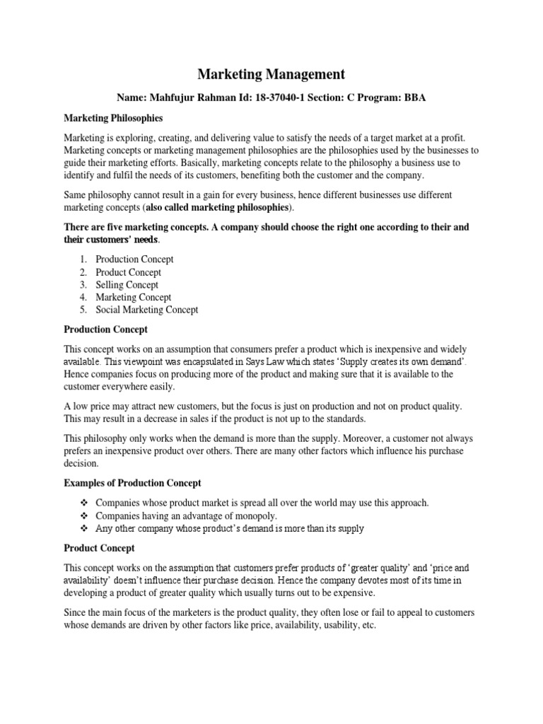 Overview of Marketing Management Concepts | PDF | Customer | Marketing