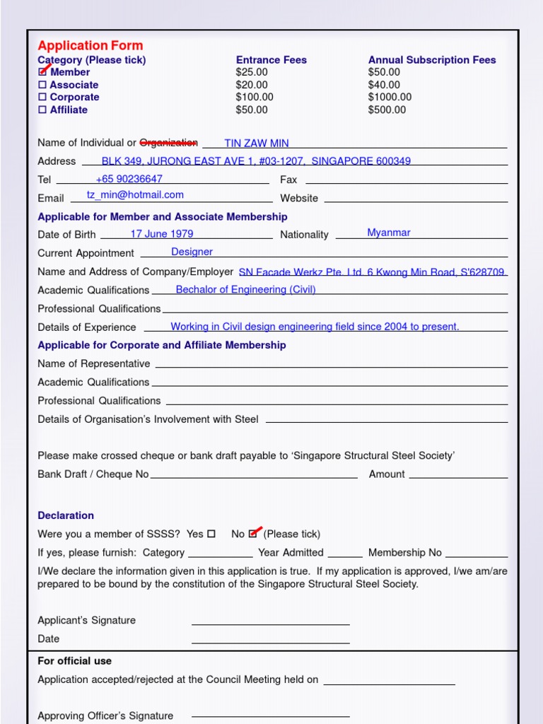 Singapore Structural Steel Society Application | PDF | Career & Growth
