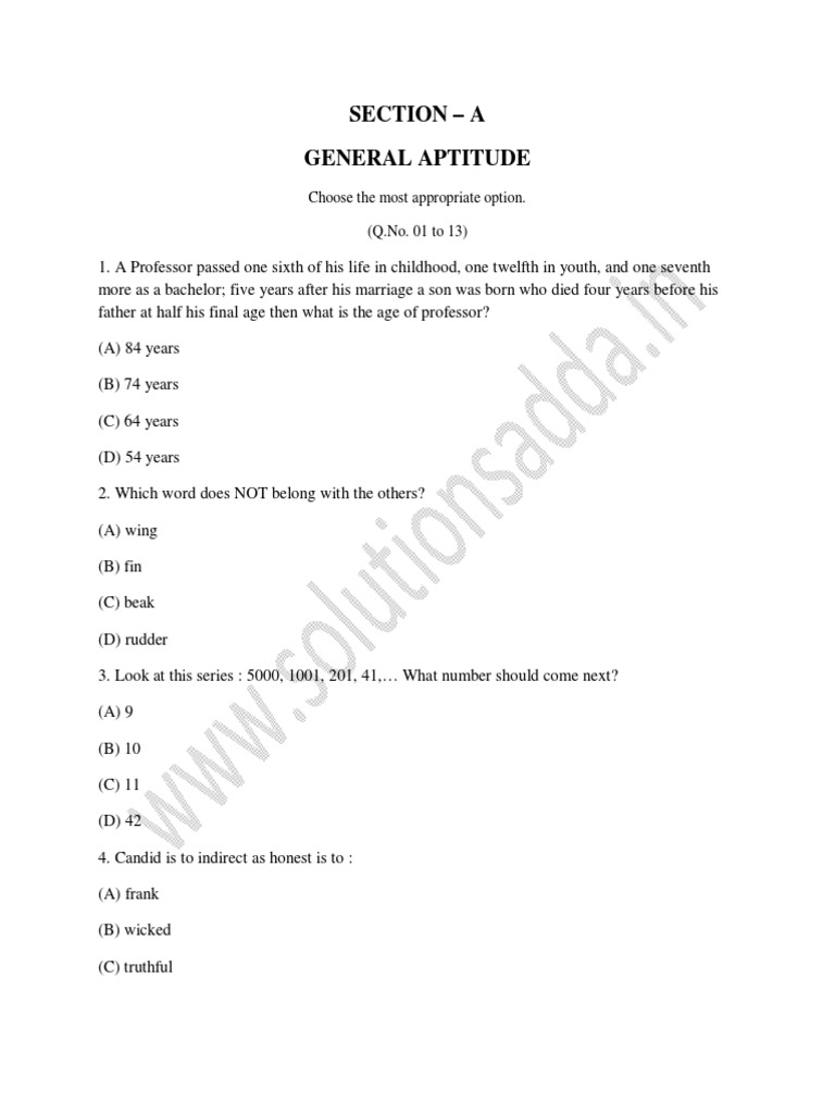 General Aptitude and Engineering Math Test | PDF | Computer Programming ...