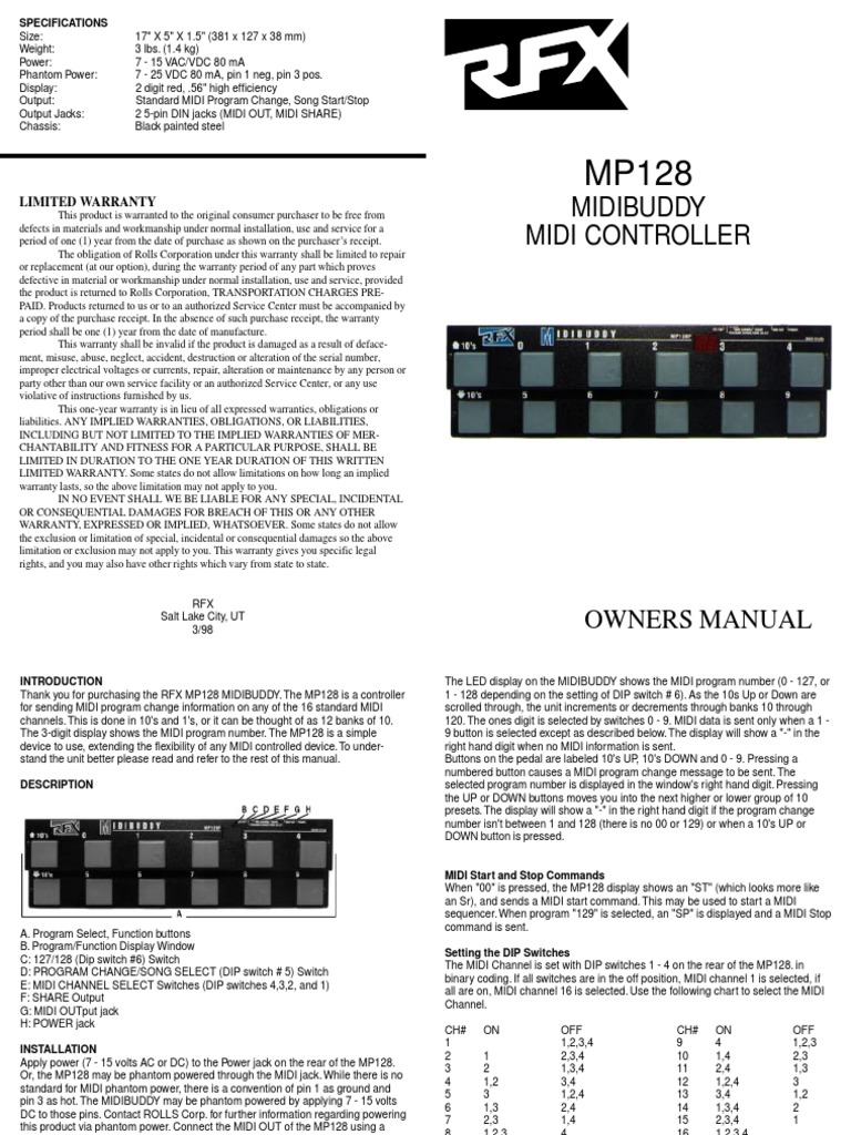 Midibuddy Midi Controller: Owners Manual | Download Free PDF | Switch ...