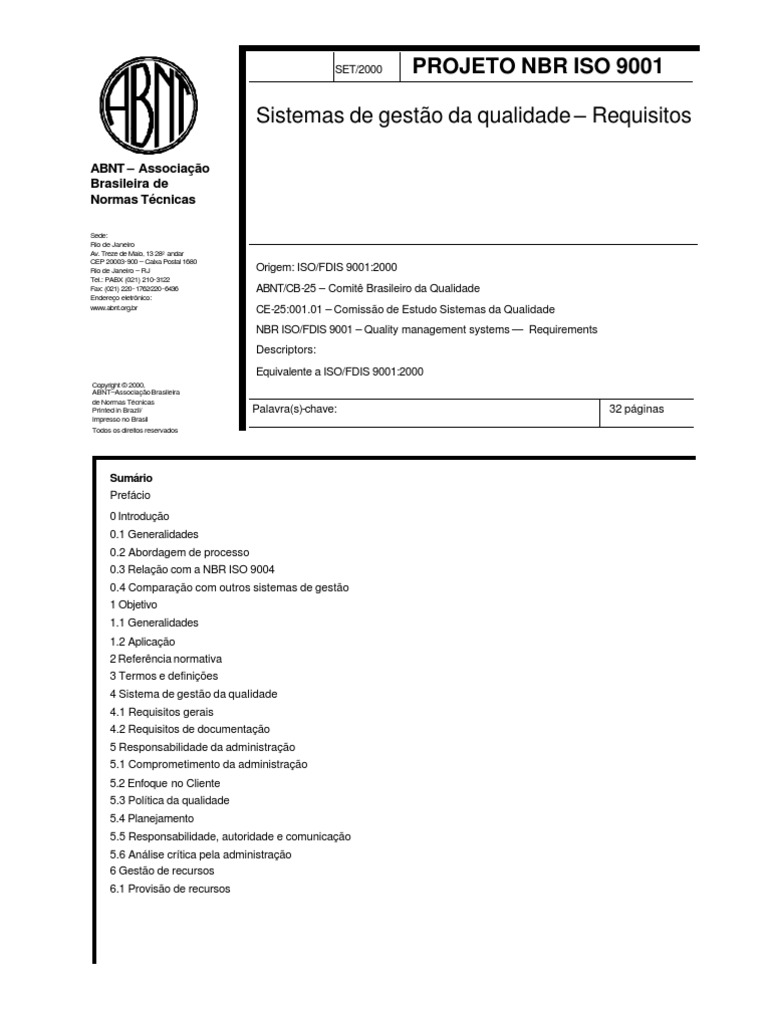 ABNT - NBR Iso 9001 | PDF | Qualidade (negócios) | Padronização